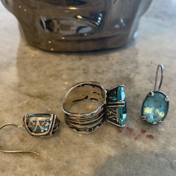 Beautiful aquamarine ring and earrings set - Picture 2 of 2